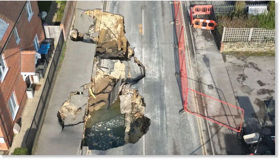 Drone images show the extent of the damage caused by the sinkhole