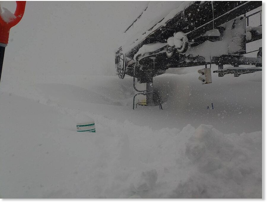 A buried chairlift at Kagura Ski Resort on February 19, 2025.