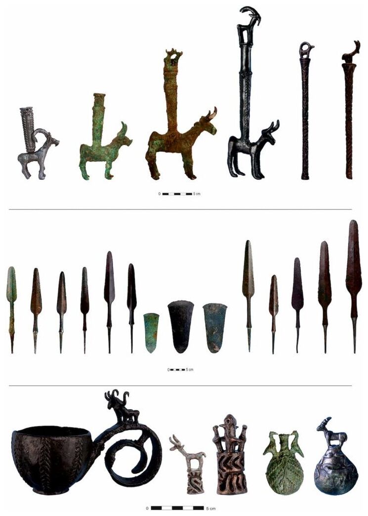 metallic, copper-base grave goods