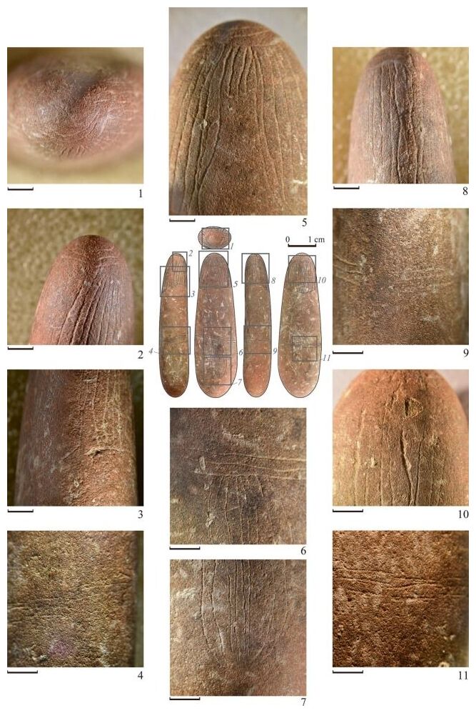 Microphotographs of the Mesolithic stone figurine