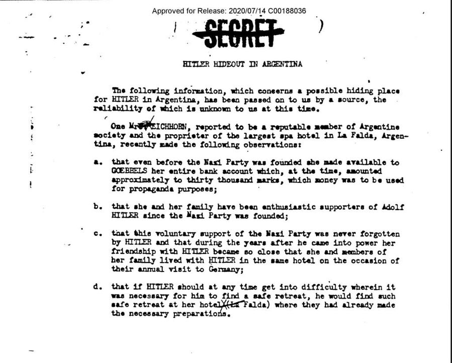 declassified document hitler hiding argentina