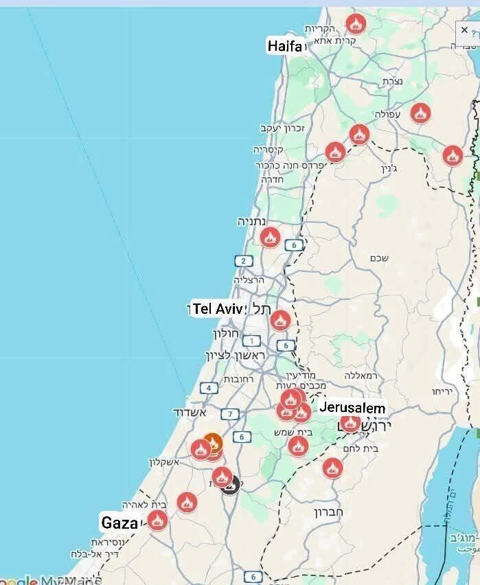 Klikni za povećanje map wildfires israel
