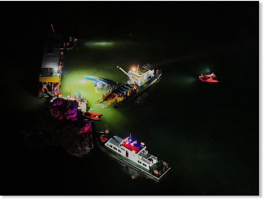 An aerial photo shows search and rescue