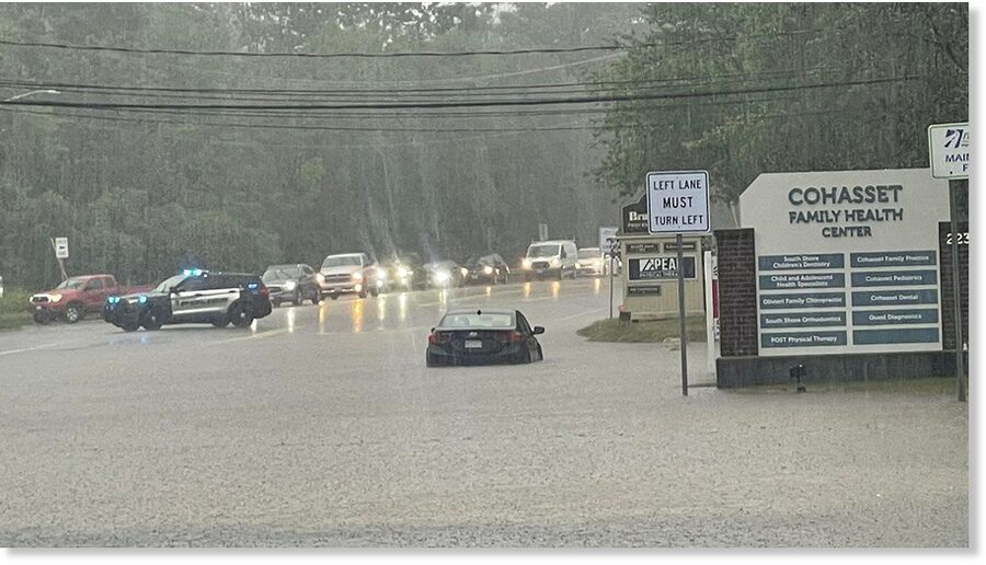Route 3A at Lower King in Cohasset, Massachusetts, was closed Thursday morning due to flooding.