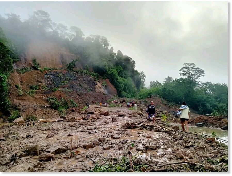 A bridge in the remote Mahayahay village in San Luis, Agusan del Sur is nearly covered by debris in this photo from a netizen’s Facebook post.