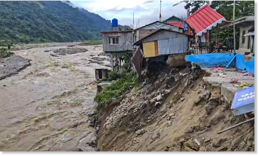 Darjeeling: Portions of houses damaged in a disaster-hit area following landslides, in Darjeeling, Monday,