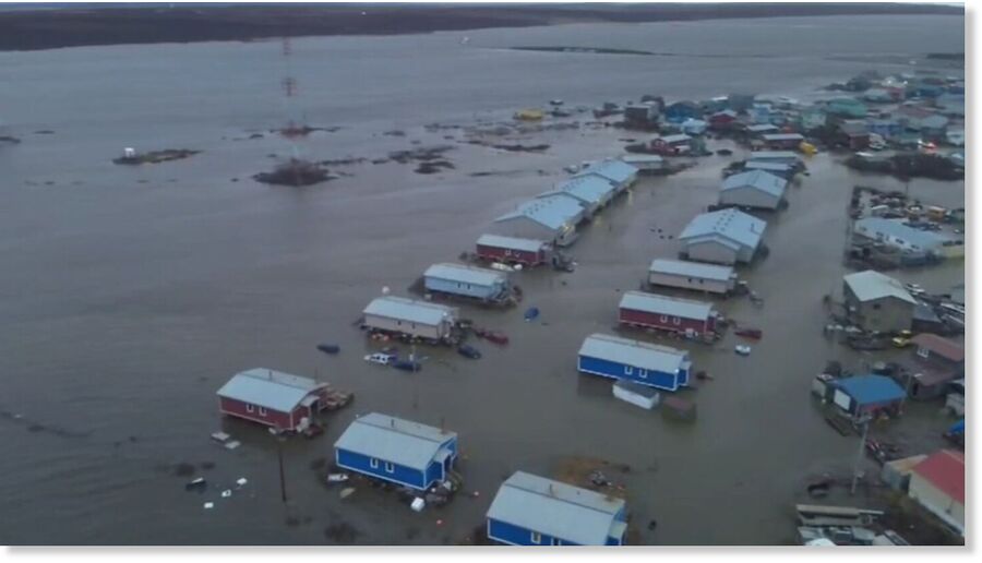 Flooding in western Alaska from the remnants of Typhoon Halong.