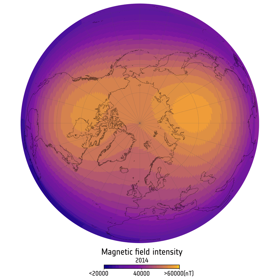 Klikni za povećanje Changes in strong magnetic field over Canada and Siberia