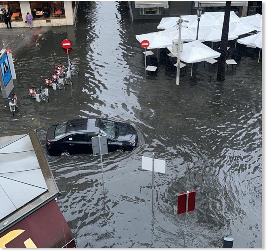Severe flooding hits Andalusia as storms leave streets underwater.