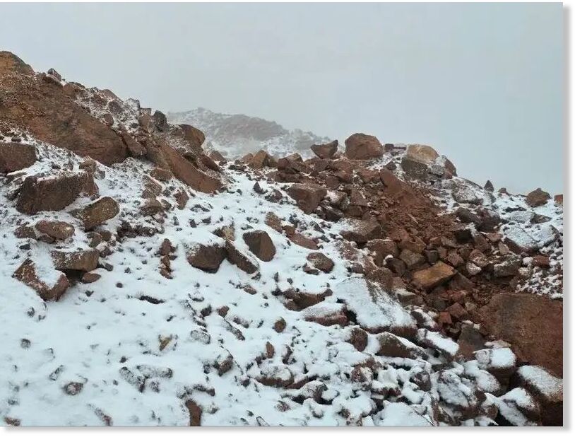 Rains and snowfall on the highlands of Trougina in Saudi Arabia.