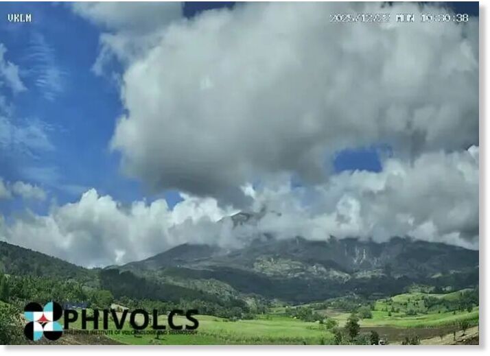 Two ash emissions was recorded at the summit crater of Kanlaon Volcano on Monday, Dec 22, 2025. - Screenshot of timelapse footages of Phivolcs/Facebook