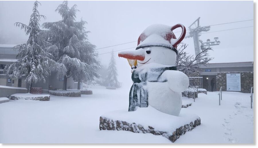 Snow falls atop Mt. Hermon in northern Israel on January 13, 2026.