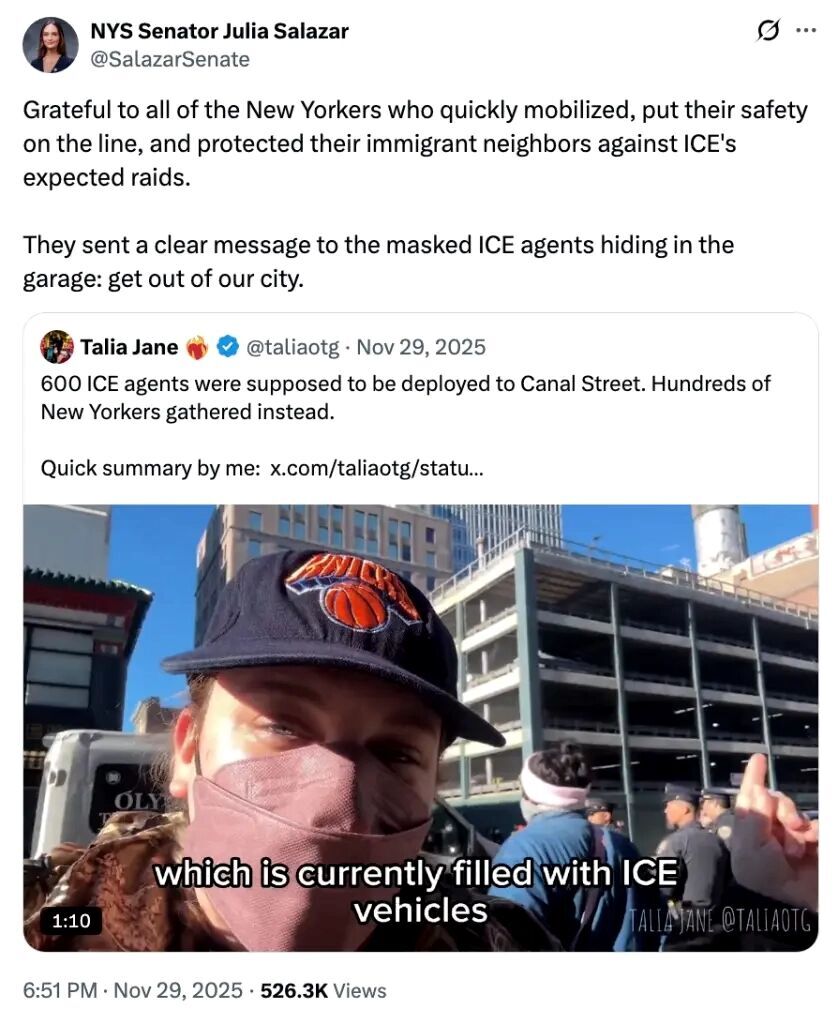 Klikni za povećanje senator new york anti ice tweet