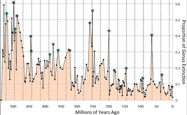 Klikni za povećanje Pierre's graph, 27 million extinction event