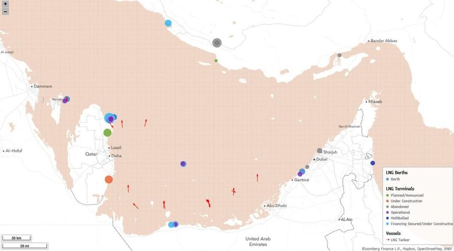Map of LNG tankers 2026