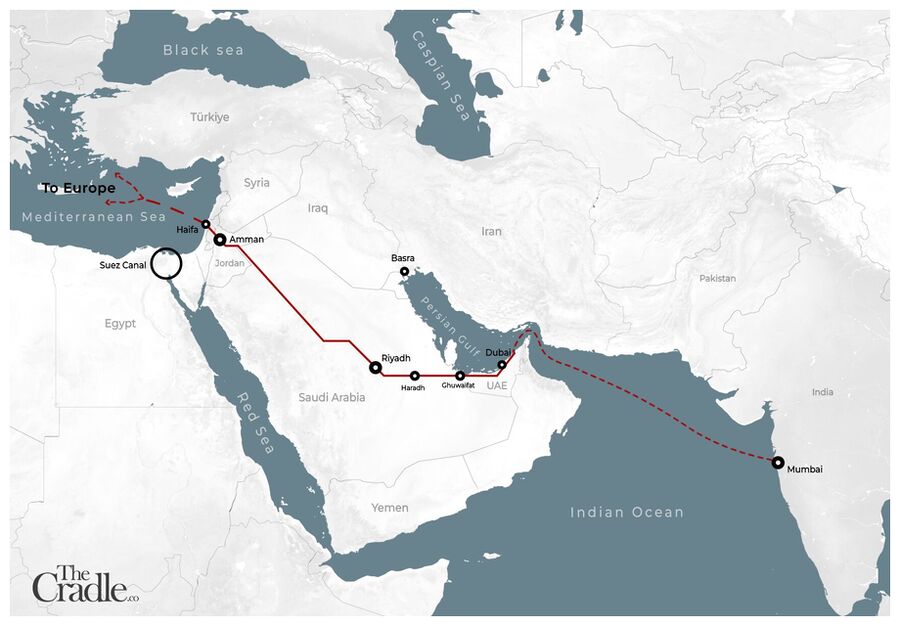 Klikni za povećanje Map of the India-Middle East Corridor (IMEC)