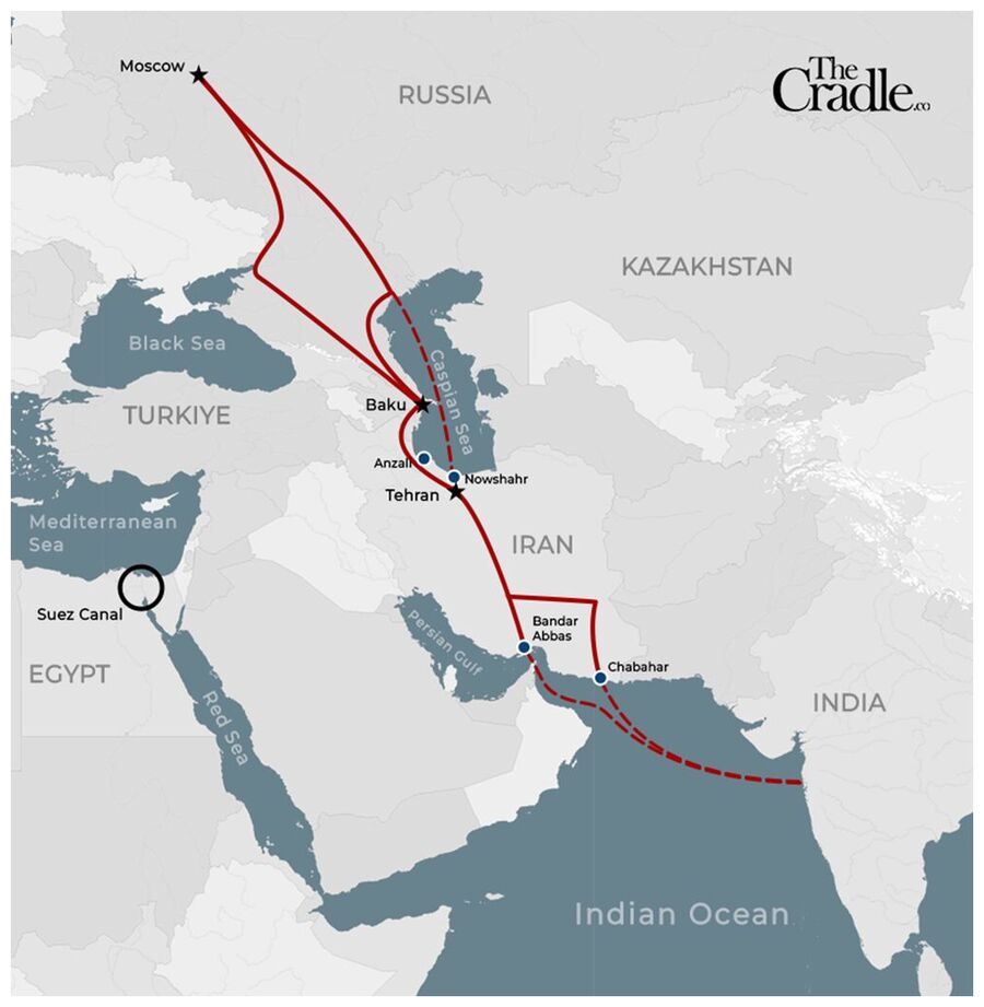 Klikni za povećanje Map of the International North South Transportation Corridor (INSTC)