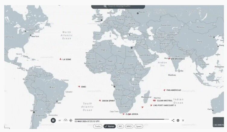Klikni za povećanje lng tankers map diverted