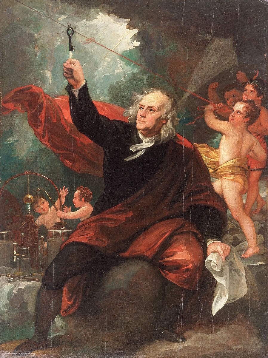Klikni za povećanje painting benjamin franklin lightning experiment