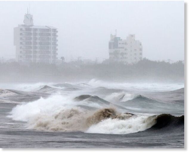 Sustained wind speeds of 80mph (130kph) were recorded in Japan on Monday.