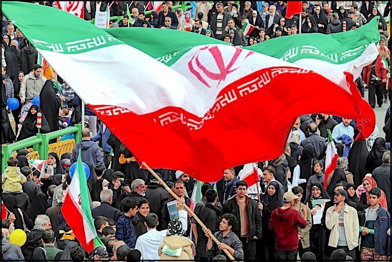 Iran flag and crowd