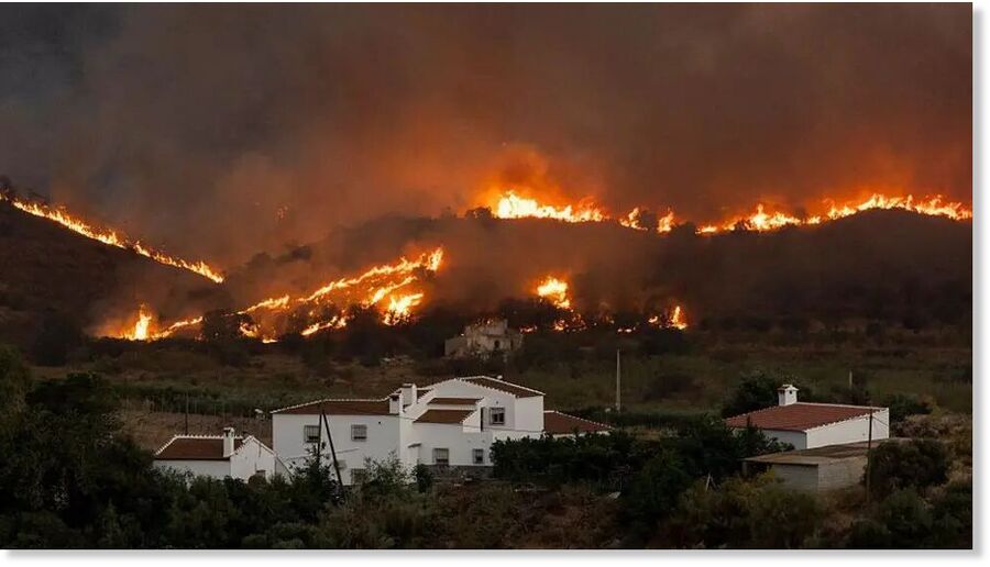 Wildfire as it creeps towards residential buildings near the municipality of El Pocico